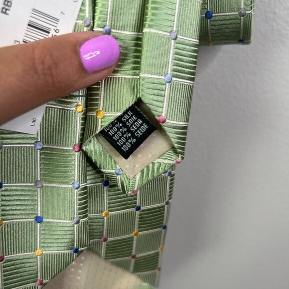 RBM Collection Men's Green Squared Design 100% Silk Tie - NWT - Picture 4 of 6